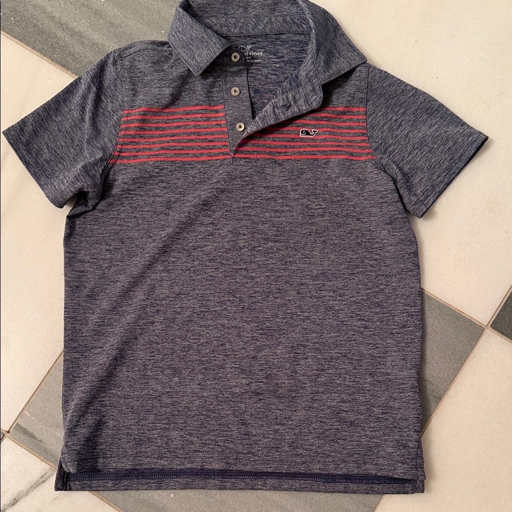 Vineyard Vines Navy and Red Striped Polo
